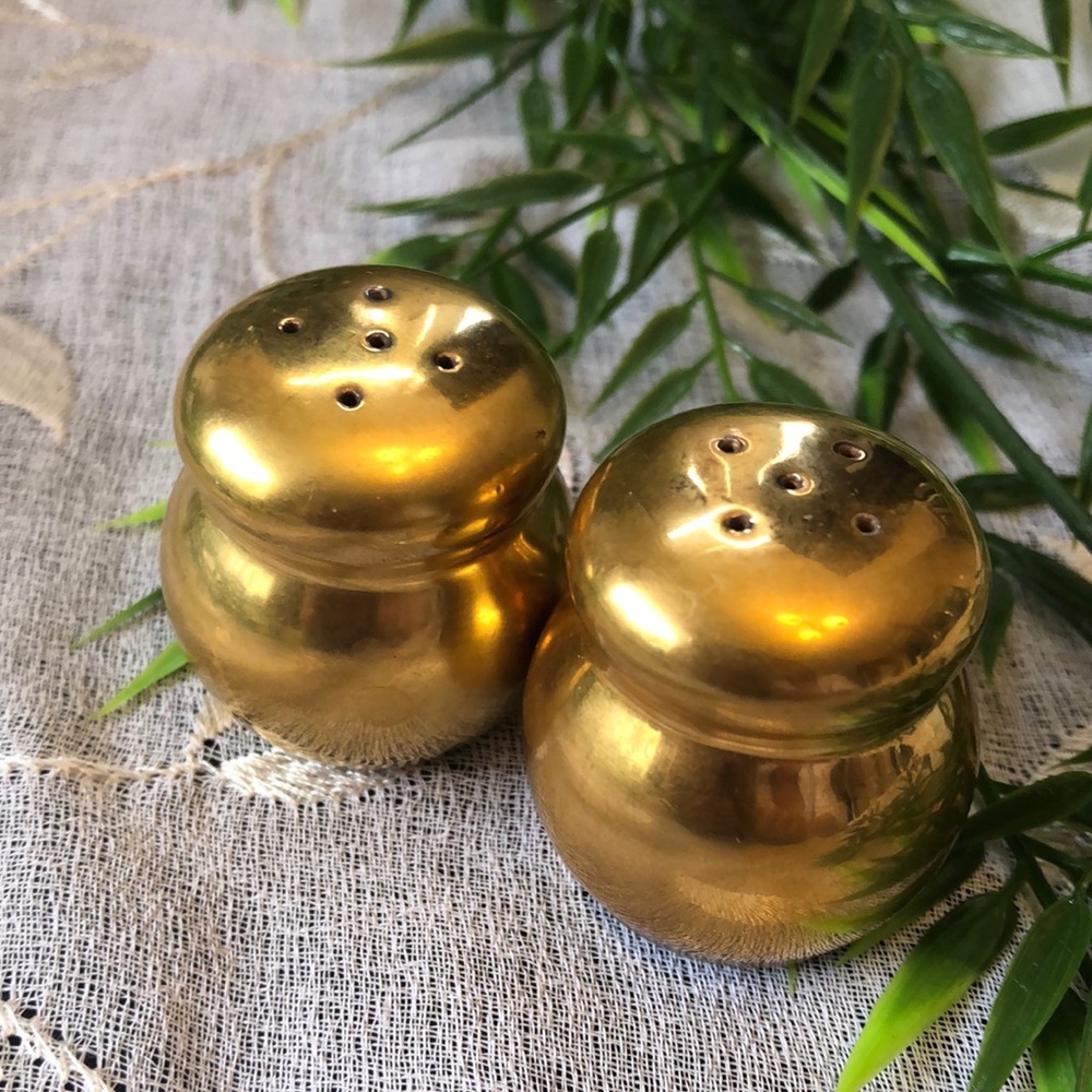 Elegant Vintage Gold Porcelain Salt and Pepper Shaker Set